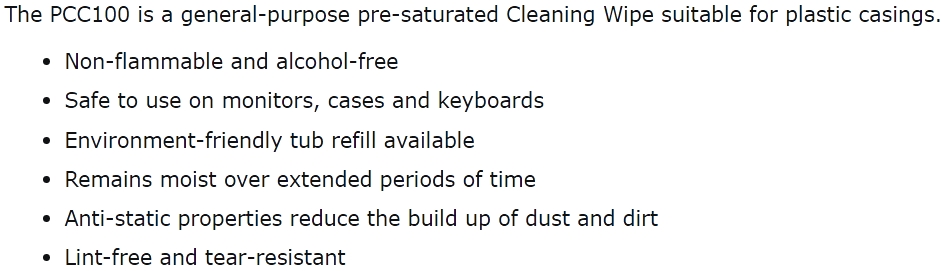 מטליות אנטי סטטיות לניקוי ציוד היקפי למחשבים - PCC100 TEXT